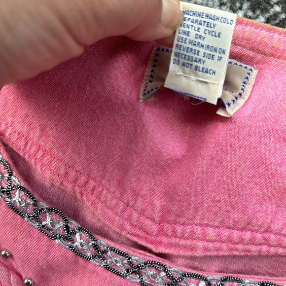 Vintage Blue Creek Denim Bedazzled Wrap Top Pink Medium - Picture 6 of 7